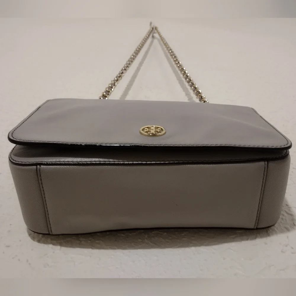 Tory Burch Robinson Saffiano Leather Grey Convertible Chain Crossbody Bag
